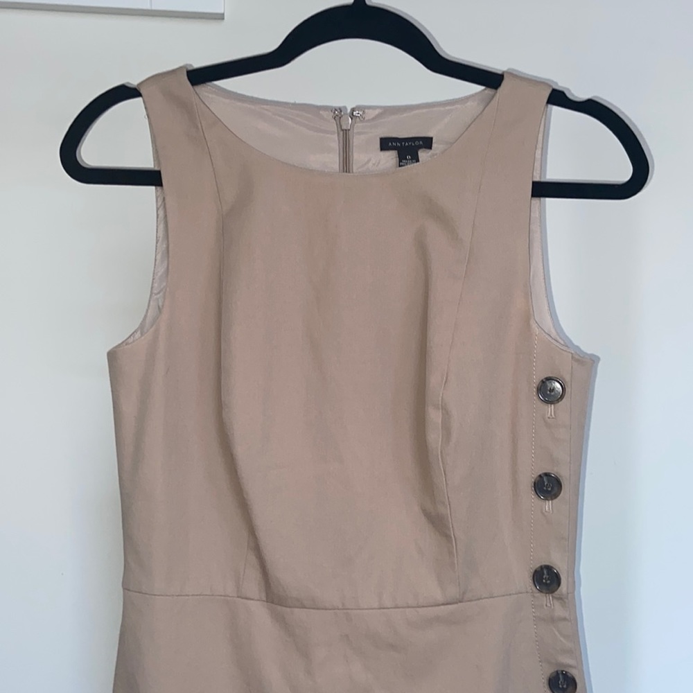 3/$30  | Ann Taylor Khaki Sheath Dress with Side Buttons